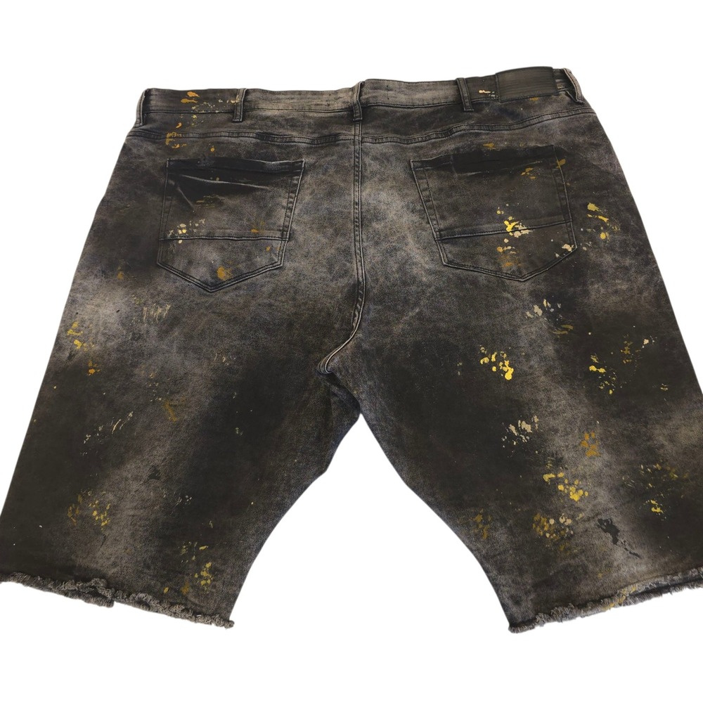 Jordan Craig Legacy Denim Shorts 46 Raw Hem Distress Splatter Stripe Gold Black - Picture 6 of 14